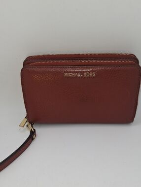Michael Kors Chestnut Pebbled Leather Zip Wallet Wristlet